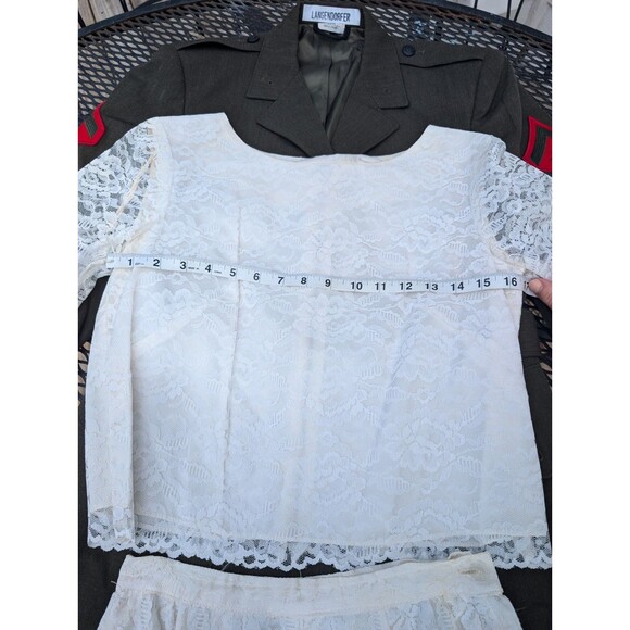 Vintage 1950s Wedding Two Piece Set Lace Handmade Small Ivory Top Skirt Suit - Picture 9 of 13